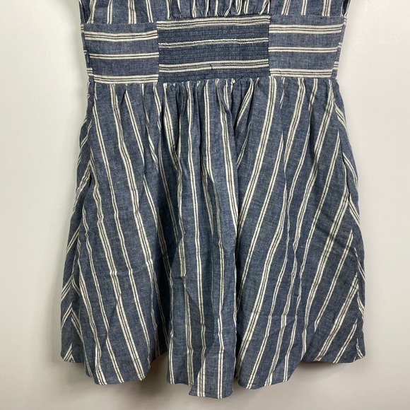 Free People Roll The Dice Mini Dress Linen Blend in Blue Size Medium - Picture 7 of 9